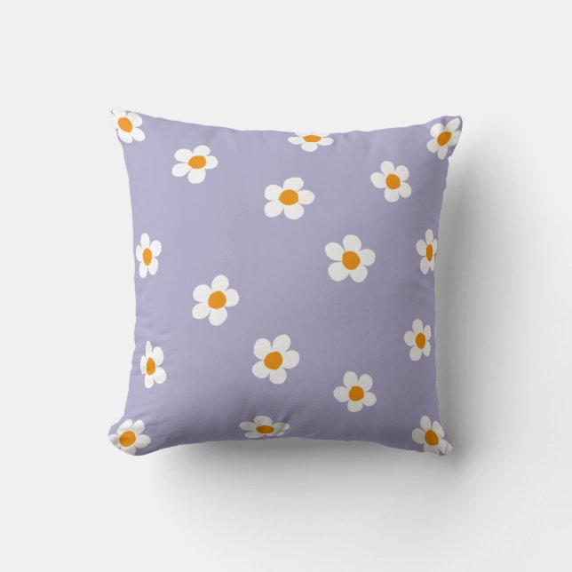 Daisy Pattern Paarse Schattigee Moderne Kussen (Voorkant)