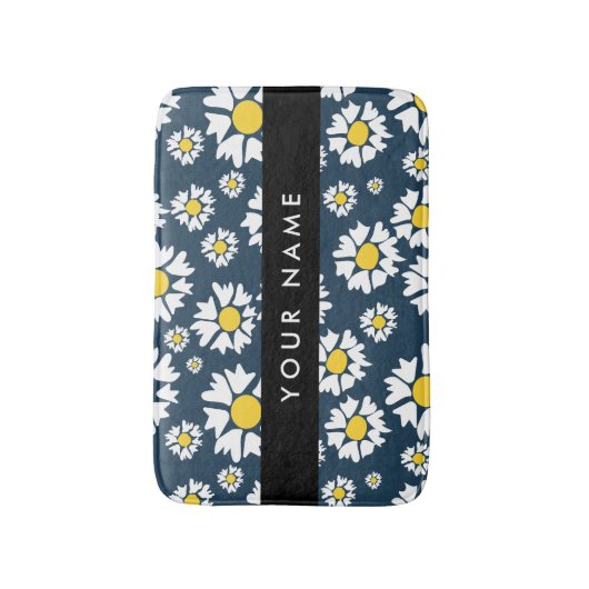 Daisy Pattern, Witte Daisies, Jouw naam Badmat (Voorkant Verticaal)