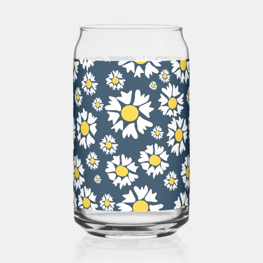 Daisy Pattern, Witte Daisies, Jouw naam Blikvorm Glas (Achterkant)