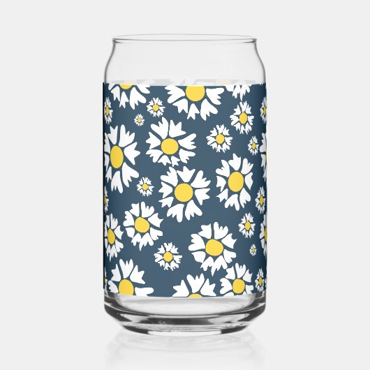 Daisy Pattern, Witte Daisies, Jouw naam Blikvorm Glas (Links)