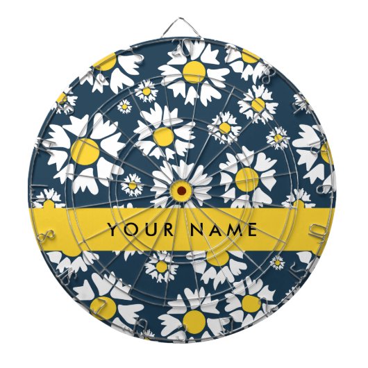 Daisy Pattern, Witte Daisies, Jouw naam Dartbord (Voorkant)