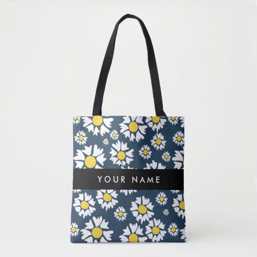 Daisy Pattern, Witte Daisies, Jouw naam Draagtas (Voorkant)