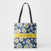 Daisy Pattern, Witte Daisies, Jouw naam Draagtas (Voorkant)