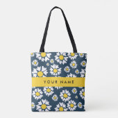 Daisy Pattern, Witte Daisies, Jouw naam Draagtas (Achterkant)