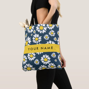 Daisy Pattern, Witte Daisies, Jouw naam Draagtas