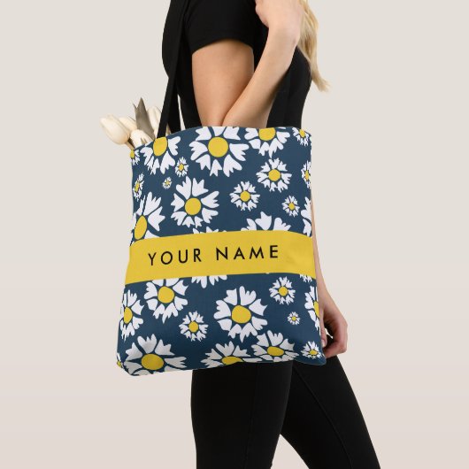 Daisy Pattern, Witte Daisies, Jouw naam Draagtas (Dichtbij)