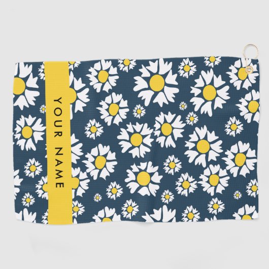 Daisy Pattern, Witte Daisies, Jouw naam Golfhanddoek (Horizontaal)