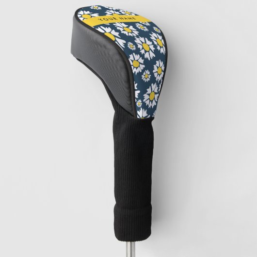 Daisy Pattern, Witte Daisies, Jouw naam Golfheadcover (Schuin)