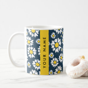 Daisy Pattern, Witte Daisies, Jouw naam Koffiemok