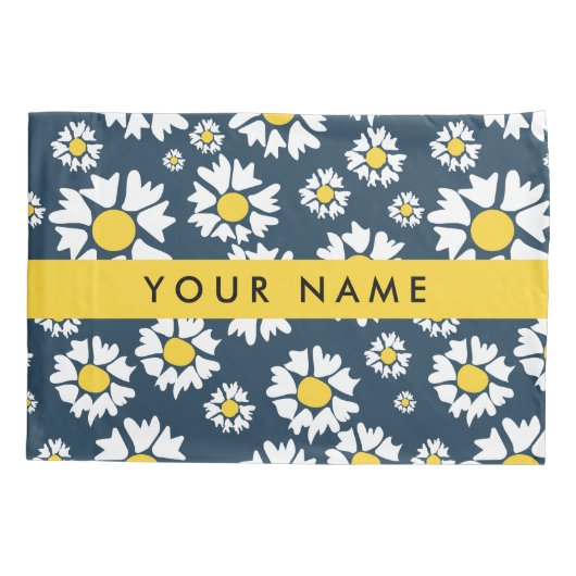 Daisy Pattern, Witte Daisies, Jouw naam Kussensloop (Achterkant)