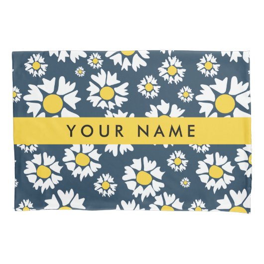 Daisy Pattern, Witte Daisies, Jouw naam Kussensloop (Voorkant)