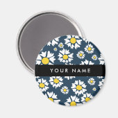 Daisy Pattern, Witte Daisies, Jouw naam Magneet (Voorkant / Achterkant)