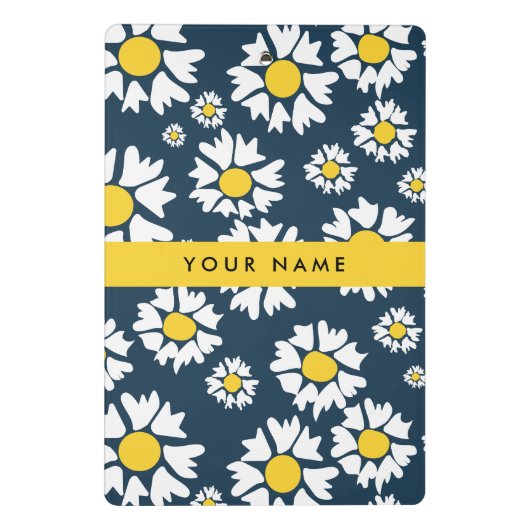 Daisy Pattern, Witte Daisies, Jouw naam Mini Klembord (Achterkant)