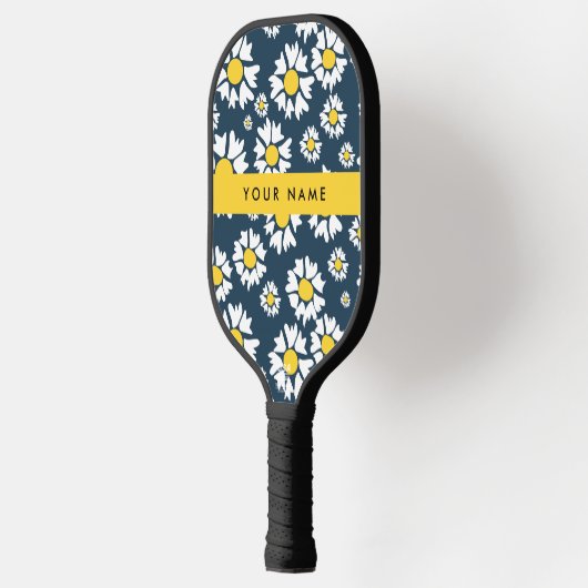 Daisy Pattern, Witte Daisies, Jouw naam Pickleball Paddle (Links)