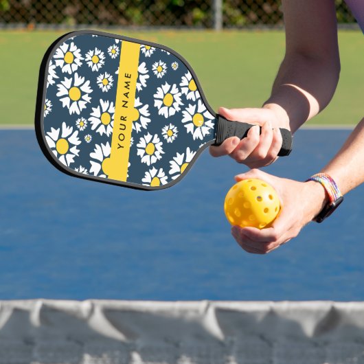 Daisy Pattern, Witte Daisies, Jouw naam Pickleball Paddle (Insitu)