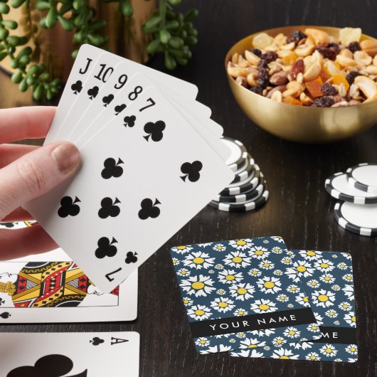 Daisy Pattern, Witte Daisies, Jouw naam Pokerkaarten (Insitu)