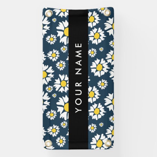 Daisy Pattern, Witte Daisies, Jouw naam Spandoek (Verticaal)