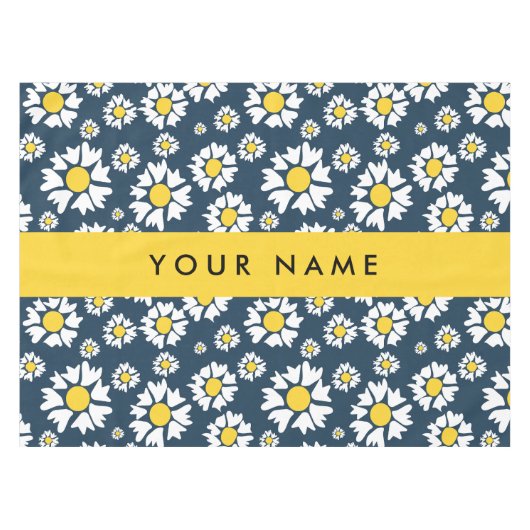 Daisy Pattern, Witte Daisies, Jouw naam Tafelkleed (Voorkant (Horizontaal))
