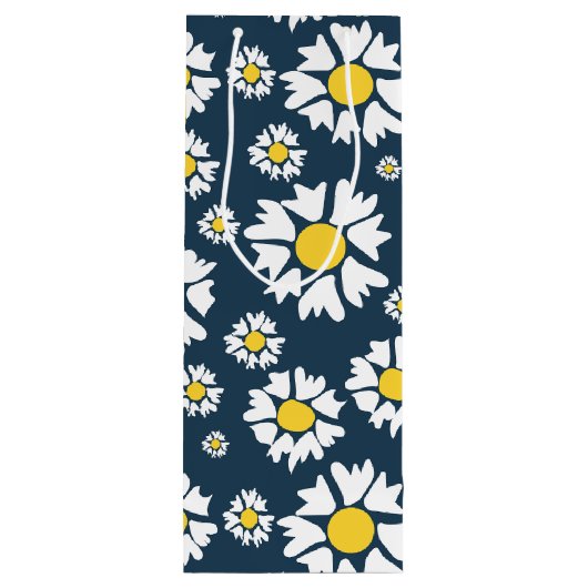 Daisy Pattern, Witte Daisies, Jouw naam Wijn Cadeautas (Achterkant)