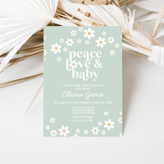Daisy Peace Love Baby shower Invitation