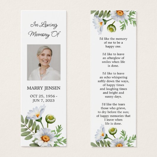 Daisy Photo Funeral Memorial Bookmark (Devant & derrière)