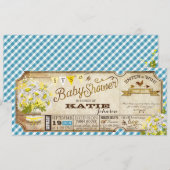 Daisy Picnic Blue Gingham Check Baby shower Kaart (Voorkant / Achterkant)