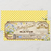 Daisy Picnic Yellow Gingham Check Baby shower Kaart (Voorkant / Achterkant)