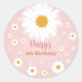 Daisy Pink Any Age Birthday  Ronde Sticker