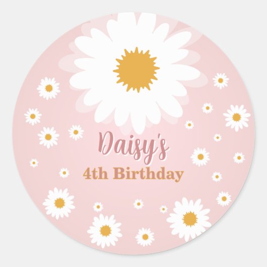 Daisy Pink Any Age Birthday  Ronde Sticker (Voorkant)