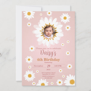 Daisy Pink Any Age Verjaardag Fotouitnodiging Kaart