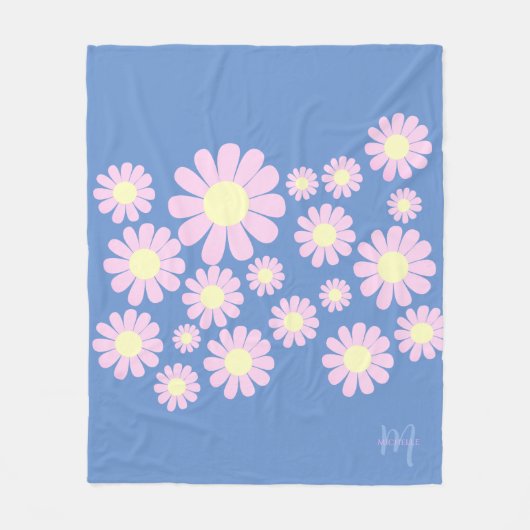 Daisy Pink Blue Fleece Deken (Voorkant)