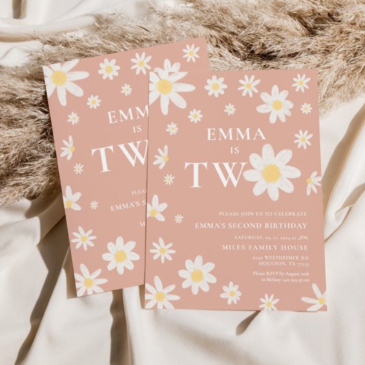 Daisy Pink Blush Tweede 2e Verjaardag Twee Kaart