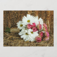 Daisy & Pink Bouquet & Hay - Country Barn Wedding