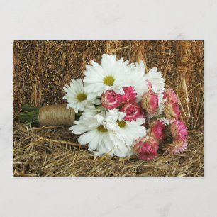 Daisy & Pink Bouquet & Hay - Country Barn Wedding Kaart