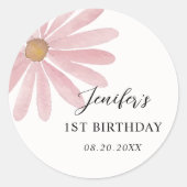 Daisy Pink Girl eerste verjaardagsfeestje Ronde Sticker (Voorkant)