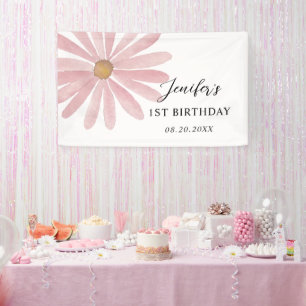 Daisy Pink Girl eerste verjaardagsfeestje Spandoek