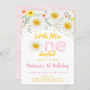 Daisy Pink Gold Wild One First Birthday Invitation