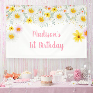 Daisy Pink Gold Wilde een eerste verjaardag Spandoek