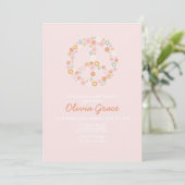 Daisy Pink Retro Peace Love Baby shower Invitation (Debout devant)