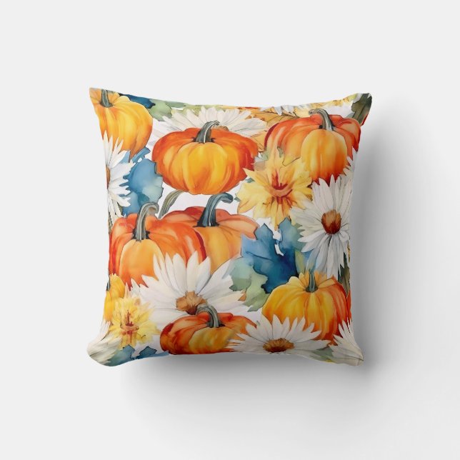Daisy Pompoen Herfst Thanksgiving Bloemig Kussen (Voorkant)