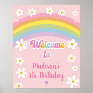 Daisy Rainbow Let's Party Retro Verjaardag Poster