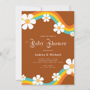 Daisy Rainbow Retro Typografie Hippie Baby shower Kaart