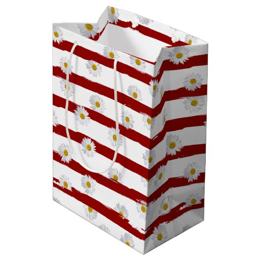 Daisy Red Stripes Medium Gift Bag Cadeauzakje (Achterkant Gekanteld)