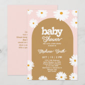 Daisy Retro Baby shower Invitation Kaart (Voorkant / Achterkant)