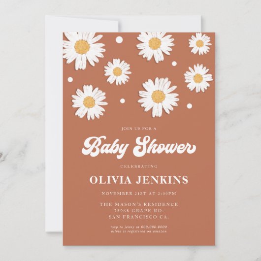 Daisy Retro Baby Shower Invitations (Devant)