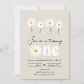 Daisy Retro Boho Party Creme Sand First Birthday Kaart (Voorkant)