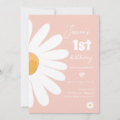 Daisy Retro Boho Party Pink Girl Eerste verjaardag Kaart (Voorkant)