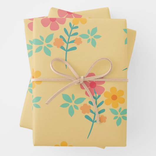 Daisy Retro Bouquet Pattern in Yellow Inpakpapier Vel (In situ)