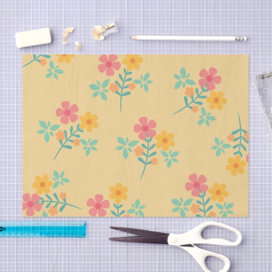 Daisy Retro Bouquet Pattern in Yellow Tissuepapier (Craft)