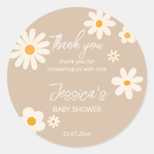 Daisy retro desert baby shower boho classic r ronde sticker